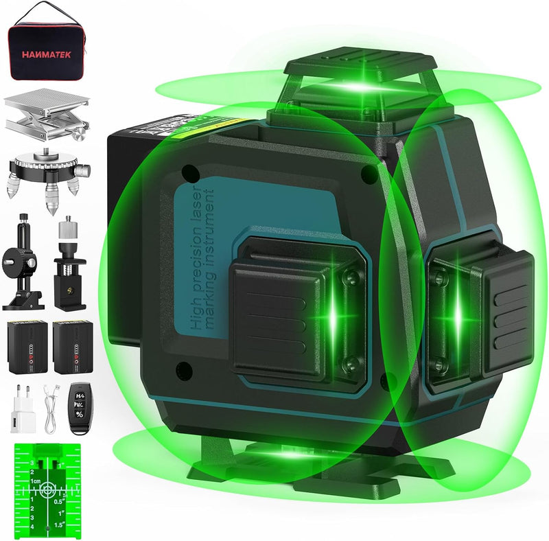 40M Selbstnivellierendes Lasermiveau, 4 x 360° Grüne Kreuzlaserlinie, Linienlaser-Nivelliergerät im