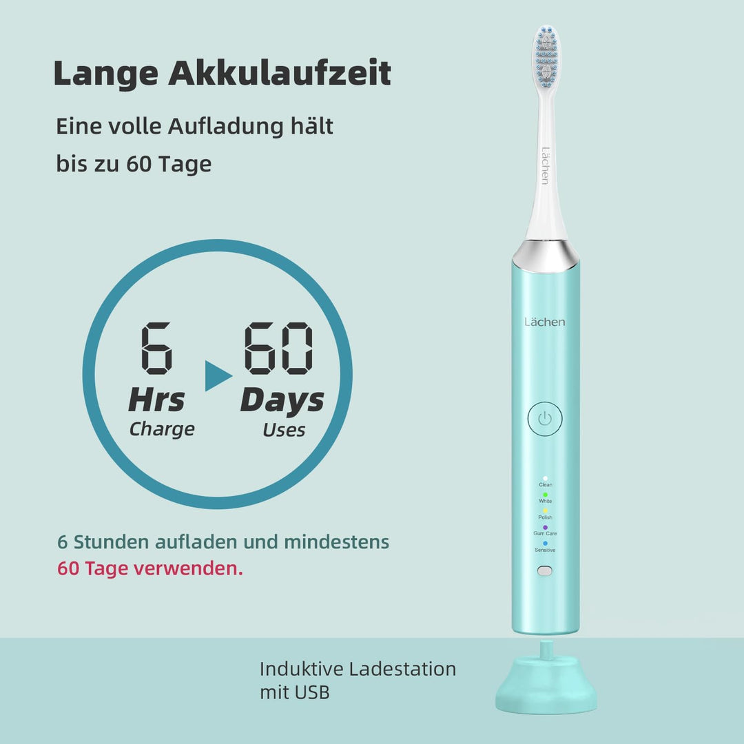 Lächen Elektrische Schallzahnbürste, 5 Modi Elektrische Schallzahnbürste mit Reise-Etui 4 Aufsteckbü