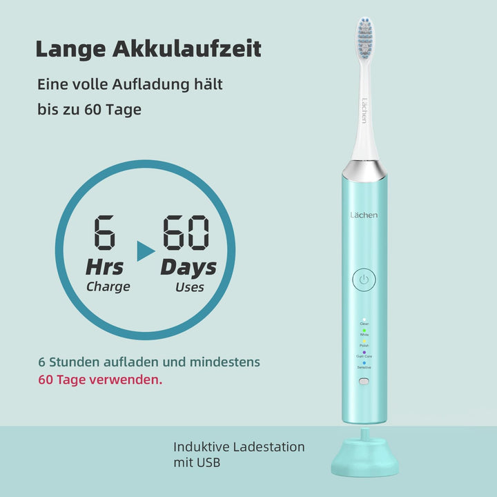 Lächen Elektrische Schallzahnbürste, 5 Modi Elektrische Schallzahnbürste mit Reise-Etui 4 Aufsteckbü