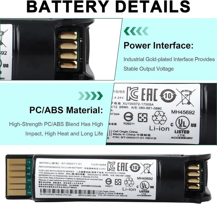 3400mAh Akku Kompatibel mit Zebra DS22, DS2208, DS2278, DS2278SR, CR2278, CR2278-PC Scanner, BT-0003