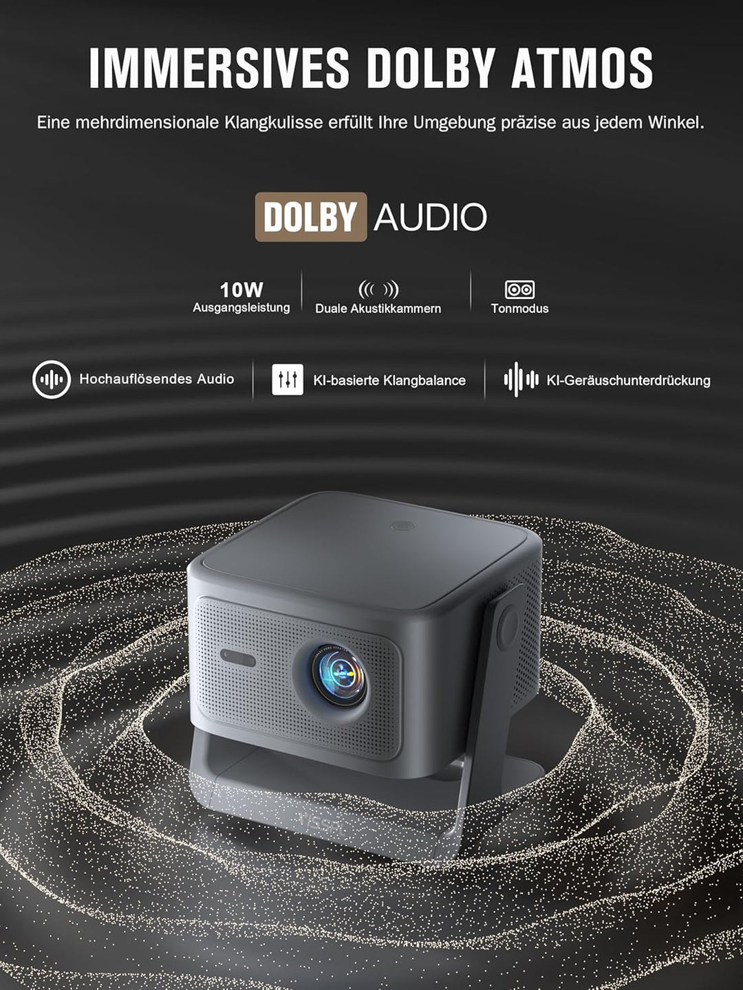 [30000Lumen & Offiziell lizenzierte App] Smart Beamer 4K Heimkino, VISSPL 3D Dolby Audio und Autofok