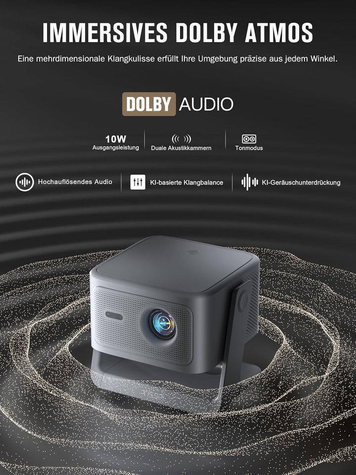 [30000Lumen &amp; Offiziell lizenzierte App] Smart Beamer 4K Heimkino, VISSPL 3D Dolby Audio und Autofok