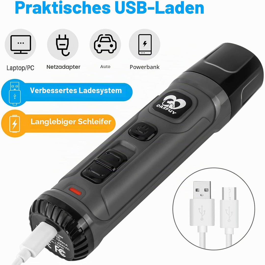 Casfuy Krallenschleifer für Hunde mit 2 LED-Leuchten – 2 Geschwindigkeiten, leiser, leistungsstarker