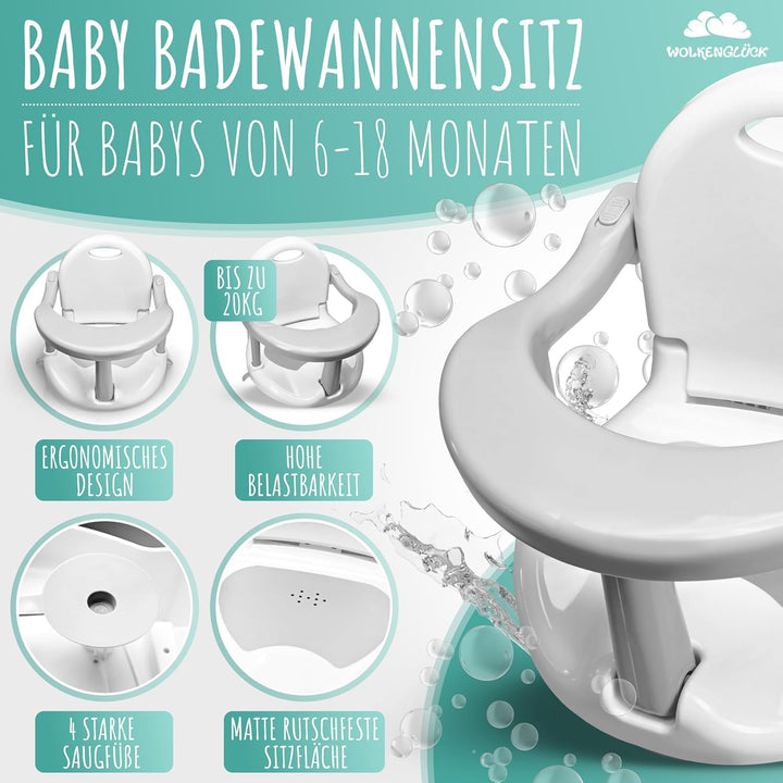 Badewannensitz Baby ab 6 Monate - ergonomischer Anti-Rutsch-Badesitz mit starken Saugnäpfen für Dusc