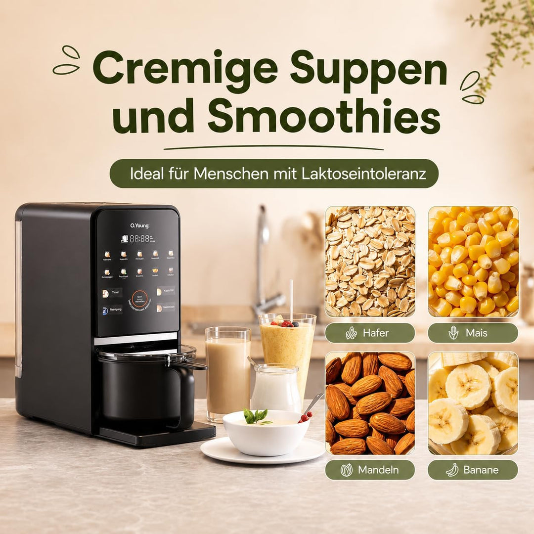 O.Young selbstreinigender Pflanzenmilch-Maker 1,2L Nussmilchmaschine mit Heissdampf-Selbstreinigung,