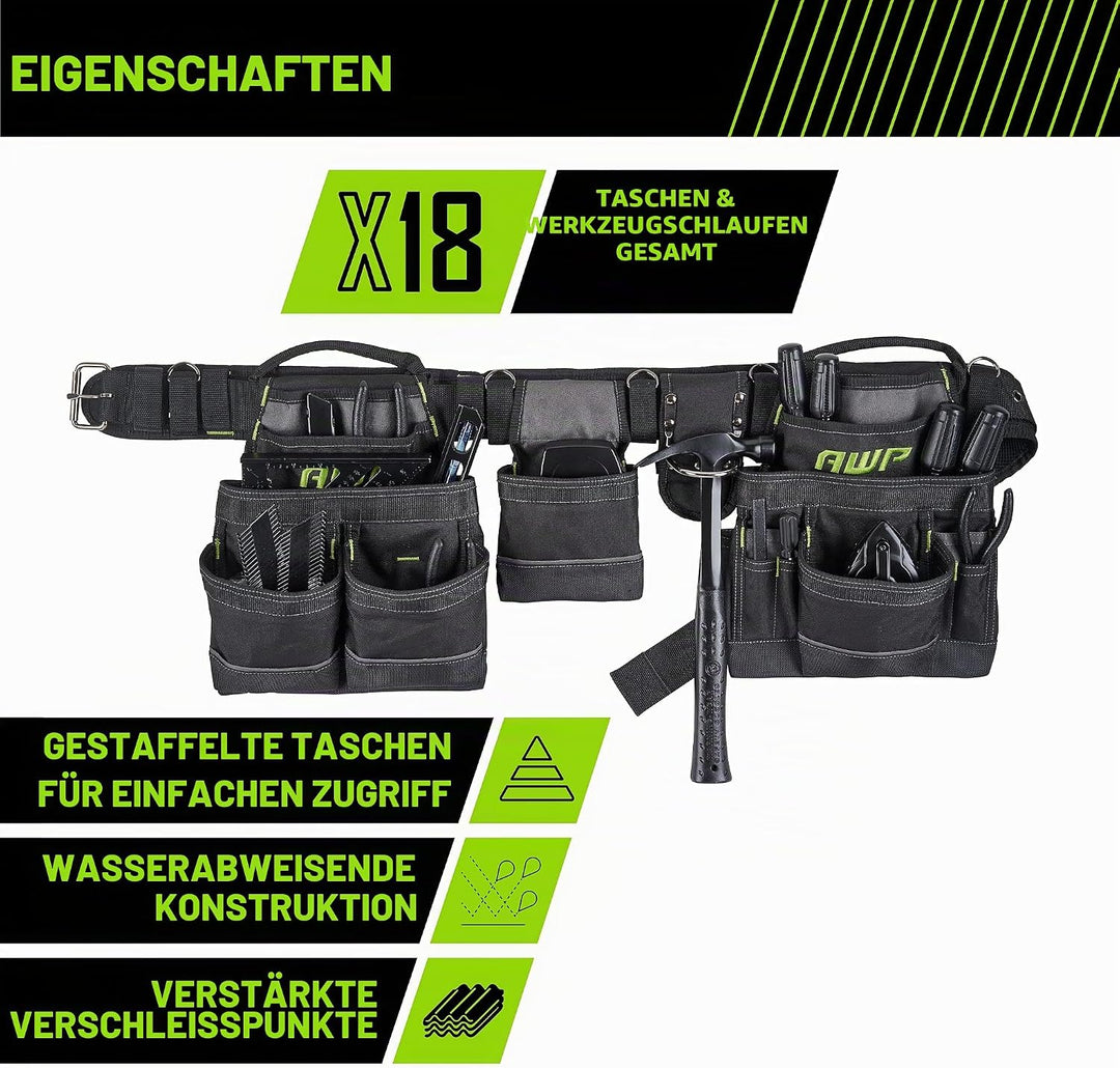 AWP Zimmermanns-Werkzeug-Rig mit Tragegriffen, Premium-Werkzeuggürtel, Air-Mesh-Gepolsterter Gürtel