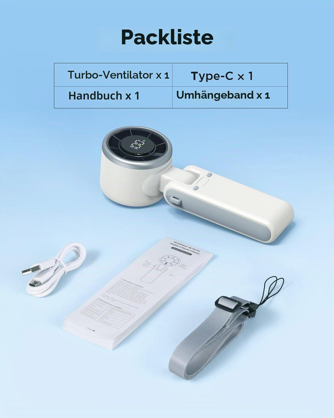 EasyAcc Turbo Handventilator, 13350 U/min Sehr starker Wind, 4000mAh handventilator akku aufladbar,