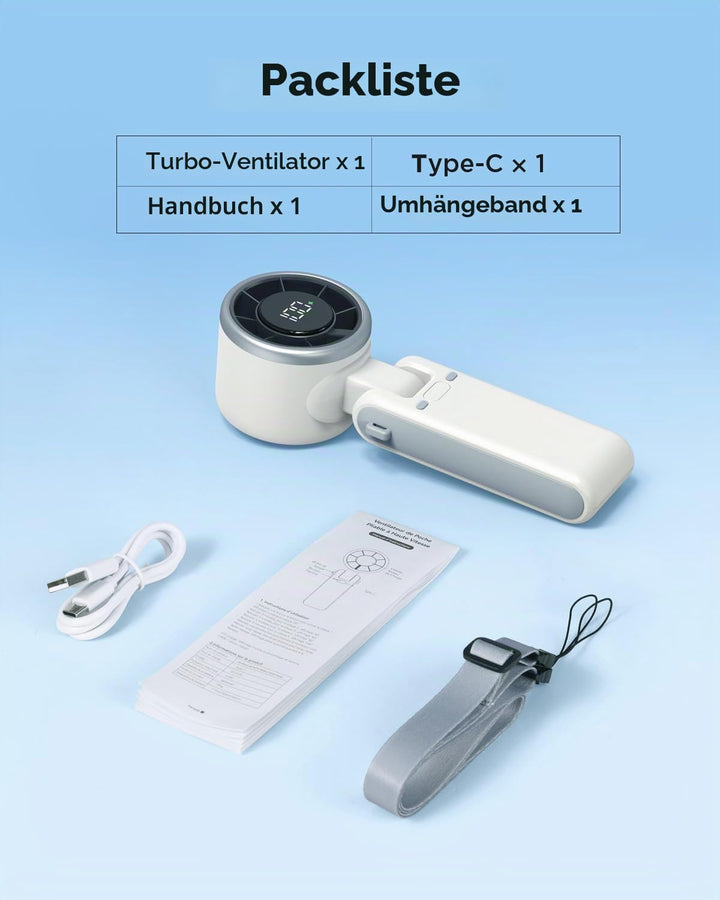 EasyAcc Turbo Handventilator, 13350 U/min Sehr starker Wind, 4000mAh handventilator akku aufladbar,