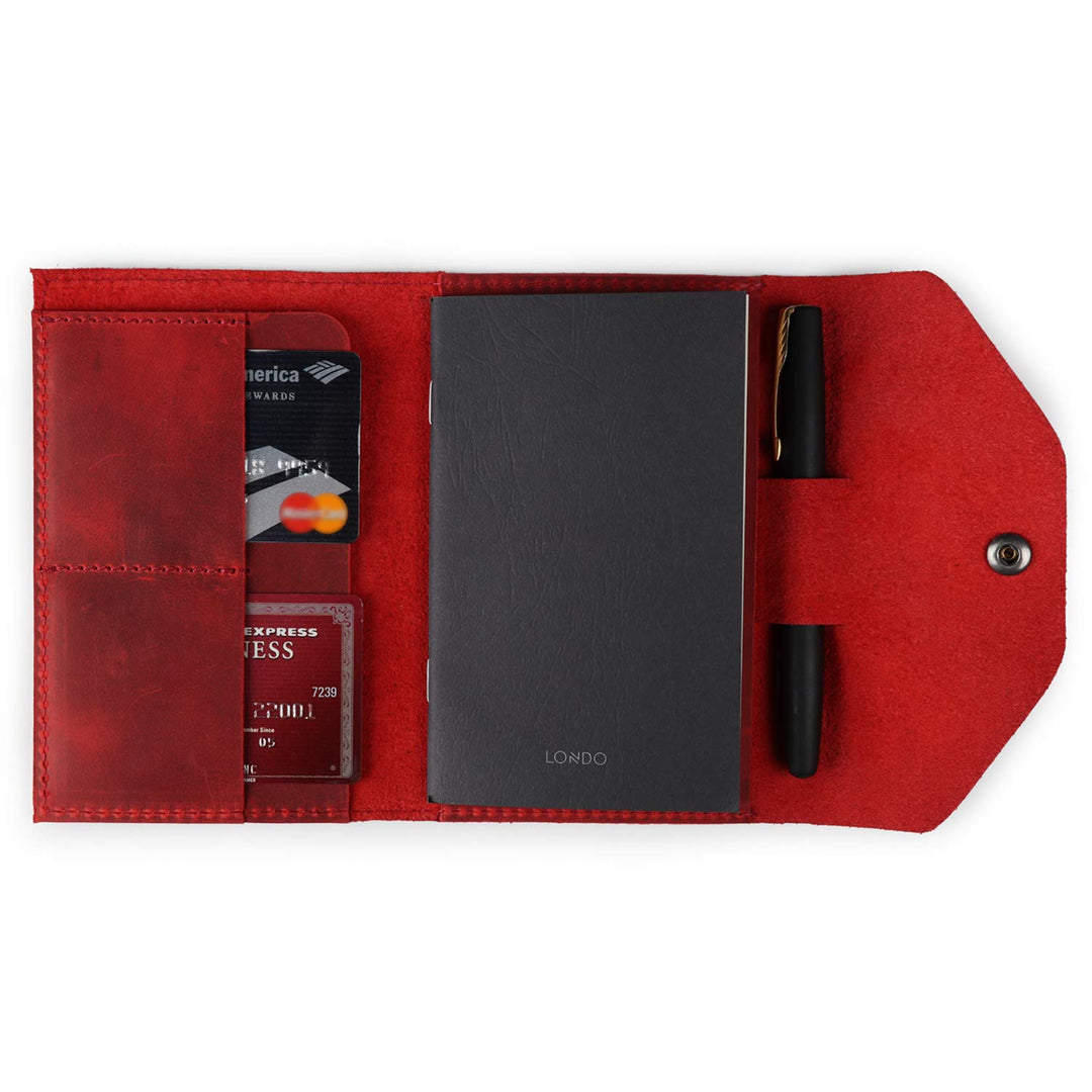 Londo Echtleder Schreibmappe Konferenzmappe mit Notizblock Notizblock und Schloss Rot S, Rot S