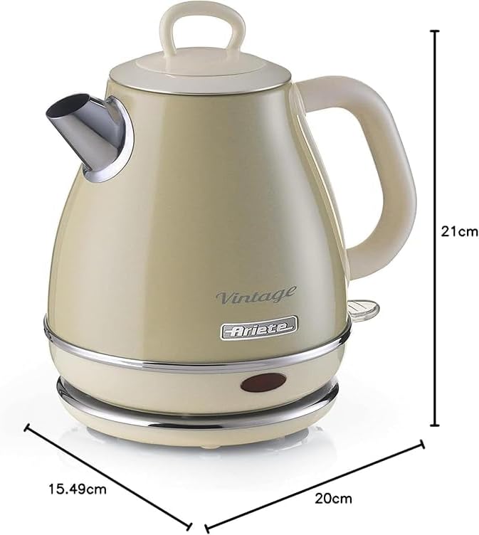 Ariete Vintage Wasserkocher 2868, Retro Elektrischer Wasserkocher mit Kabellosem 360°-Sockel, Abscha