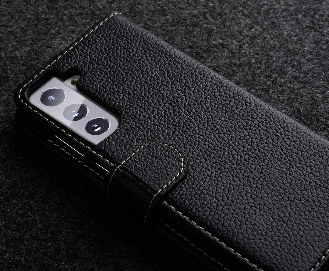 STILGUT Talis kompatibel mit Samsung Galaxy S21 Plus 5G Hülle mit Kartenfach aus Leder, Flip Cover,