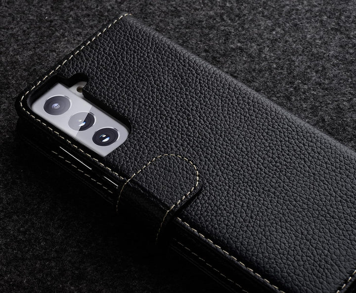 STILGUT Talis kompatibel mit Samsung Galaxy S21 5G Hülle mit Kartenfach aus Leder, Flip Cover, Walle