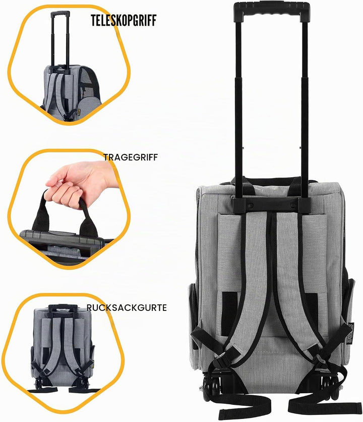 KOPEKS Deluxe-Rucksack/Reisetasche für Haustiere mit Doppelrollen, Medium, grau grau Medium, grau Me