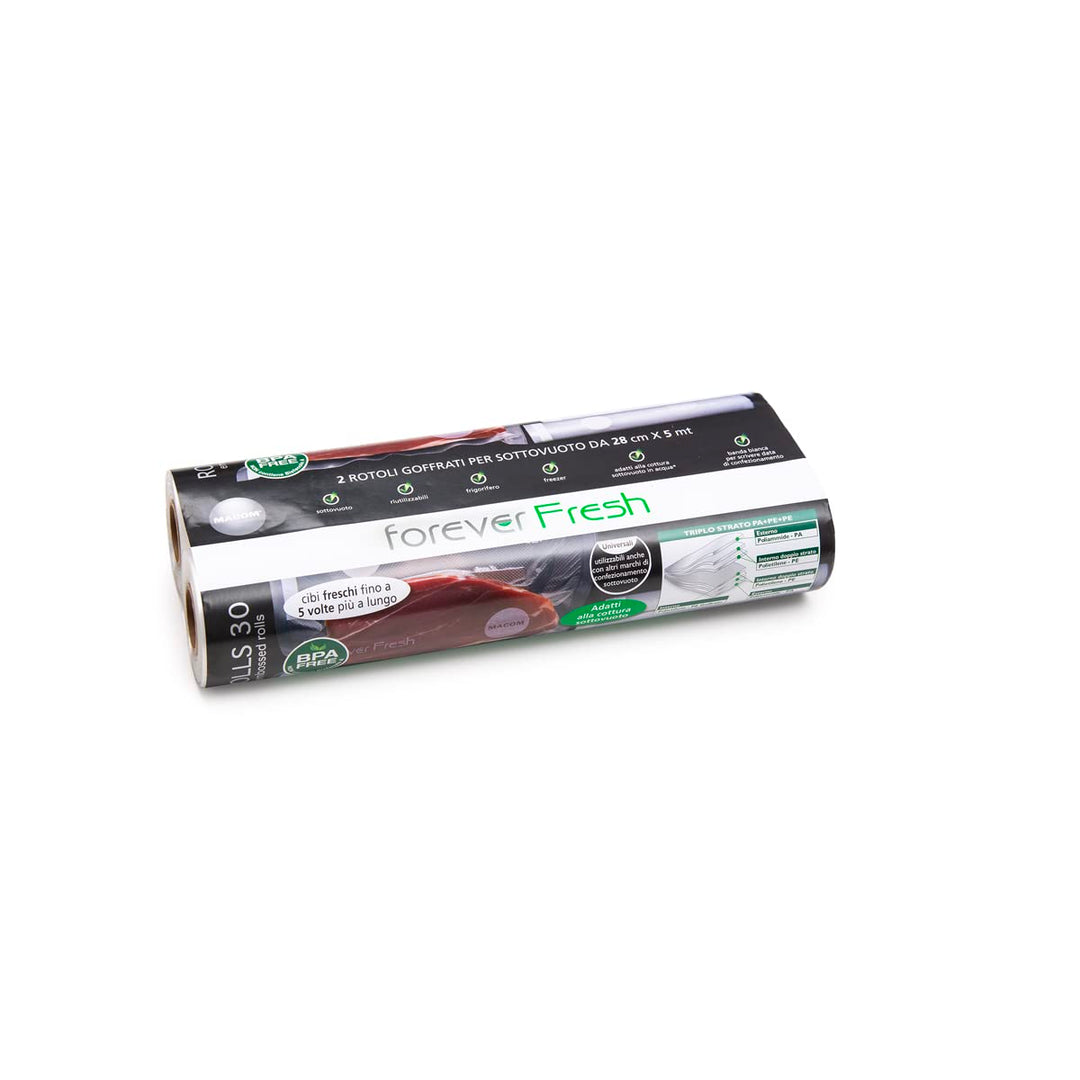 Macom, Rolls 30 Rollen mit Prägung, 28 cm x 5 m, für Vakuum-Aufbewahrung von Lebensmitteln und Koche