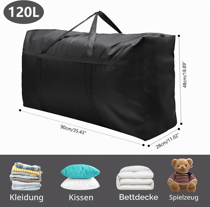2er Pack 120L Extra Grosse Aufbewahrungstaschen, 600D Oxford Schwere Tragetaschen mit Reissverschlüs