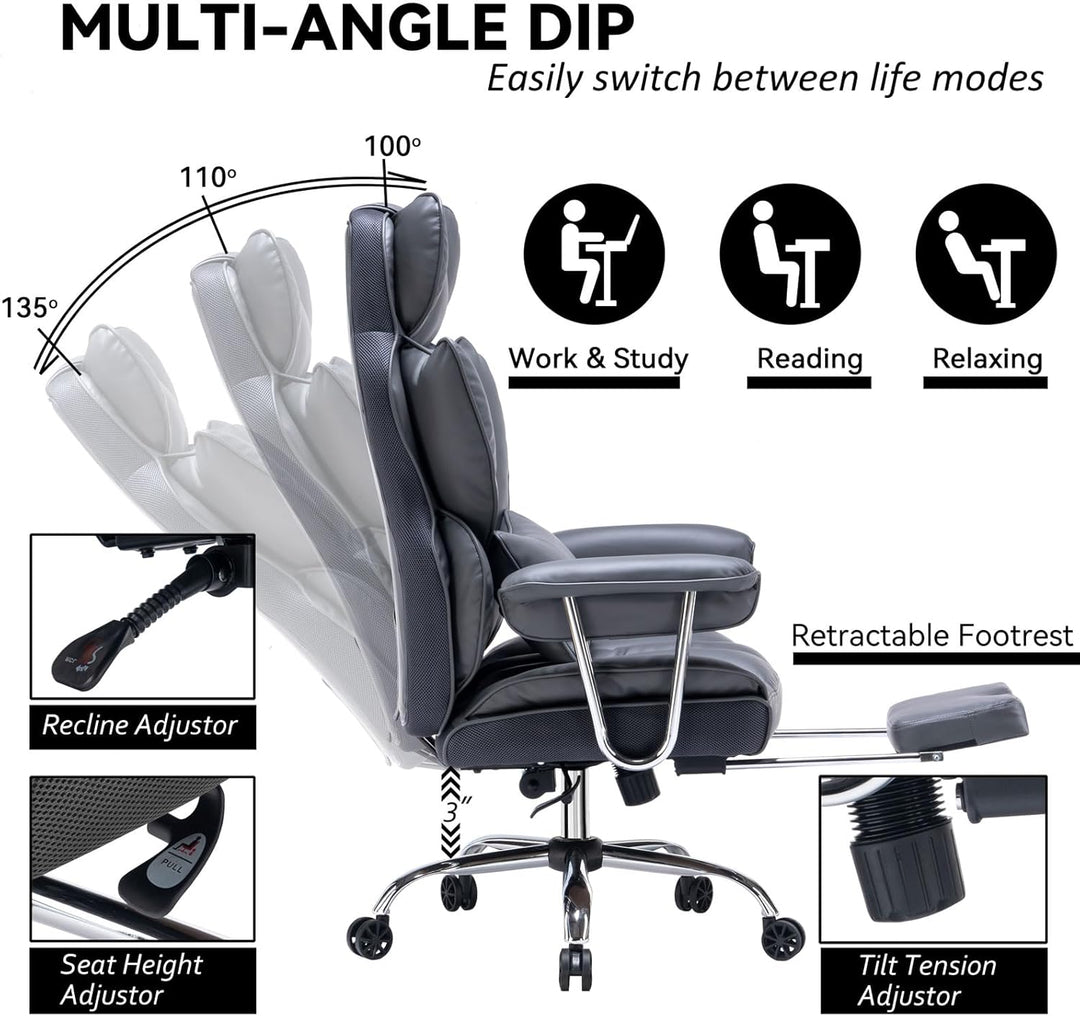 Efomao bürostuhl,PU Leder bürostuhl ergonomisch,schreibtischstuhl,Office Chair 200KG,Verstellbarer D