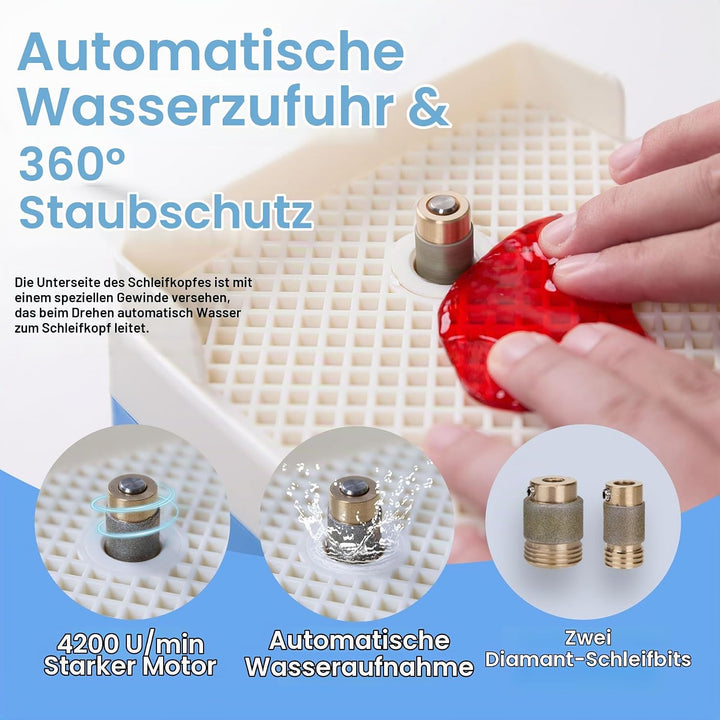 Mini-Buntglas-Schleifer, automatische Wasserfüllung, Anti-Staub, 220 V, 4200 U/min, bürstenlose Moto