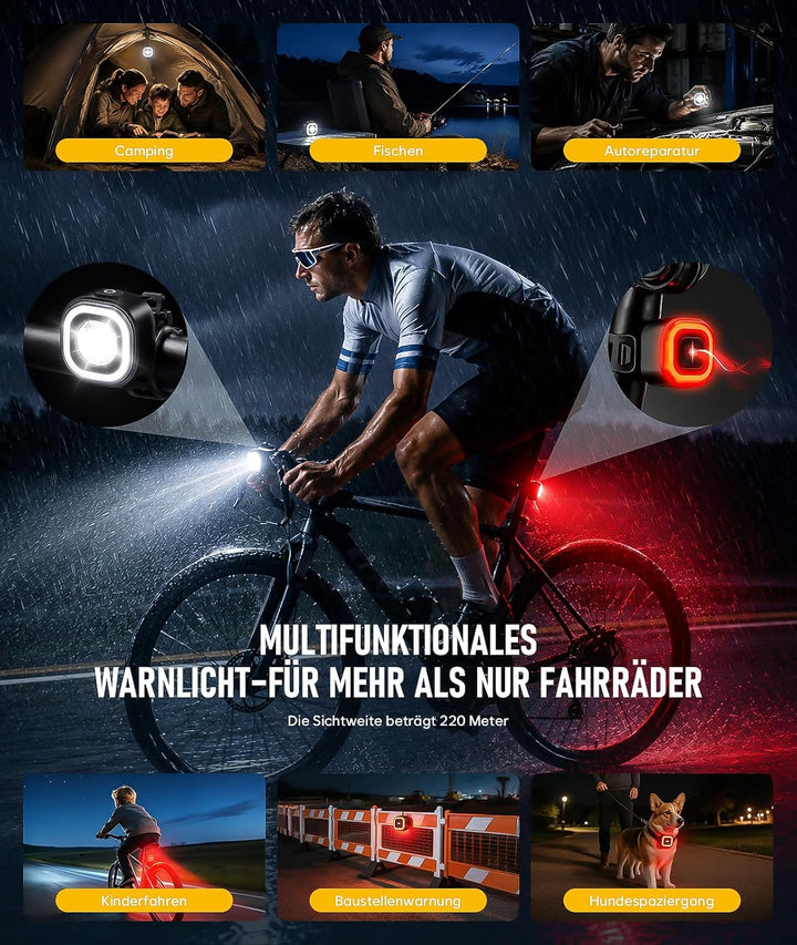 Fahrradlicht Set, LED Fahrradbeleuchtung Set mit Smart Bremslichtfunktion Rücklicht, StVZO-zugelasse