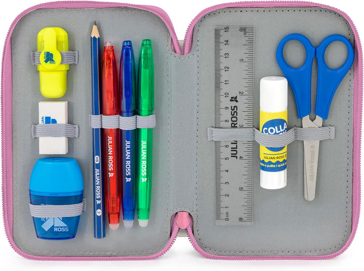 3-Fach Federmäppchen Mädchen Gefüllt für Stitch Fan – Schulmäppchen Set 46 Teile mit Radierbaren Sti