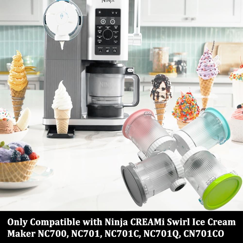 4er-Pack Behälter für Ninja NC700EU NC701EU CREAMi Swirl Eismaschine, Eisbehälter Becher für Creami