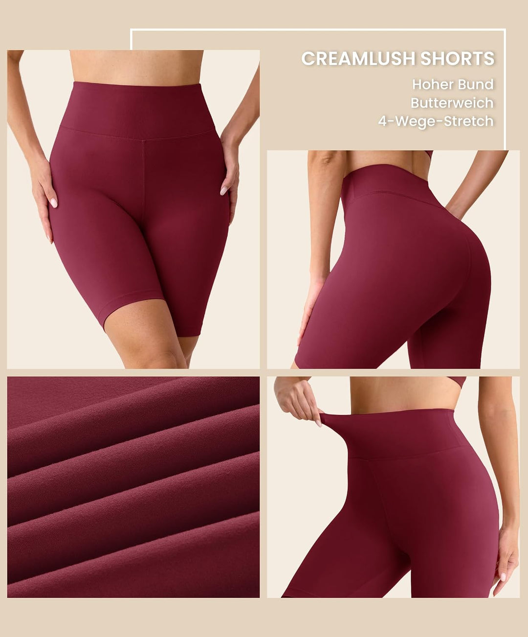 BAYDI Creamlush Radlerhose Damen - 20 cm Bequeme Kurze Sporthose mit Hoher Taille für Yoga Pilates F