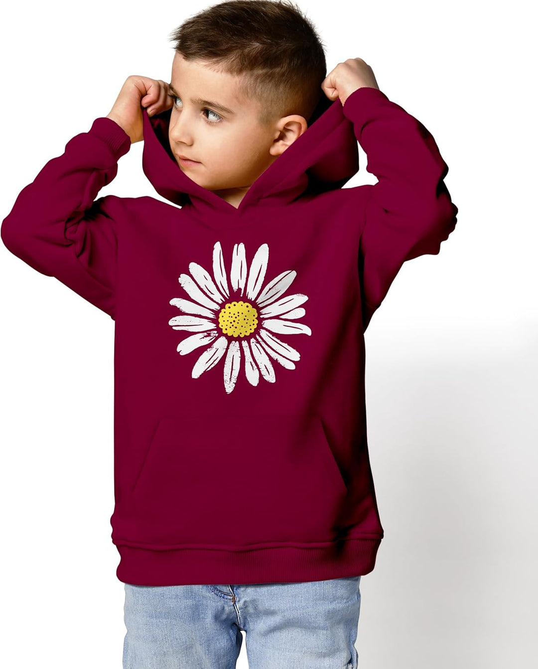 Neverless® Kinder Hoodie Mädchen Blumen Aufdruck Kapuzenpullover Sweatshirt Kapuze 140 Bordeauxrot,