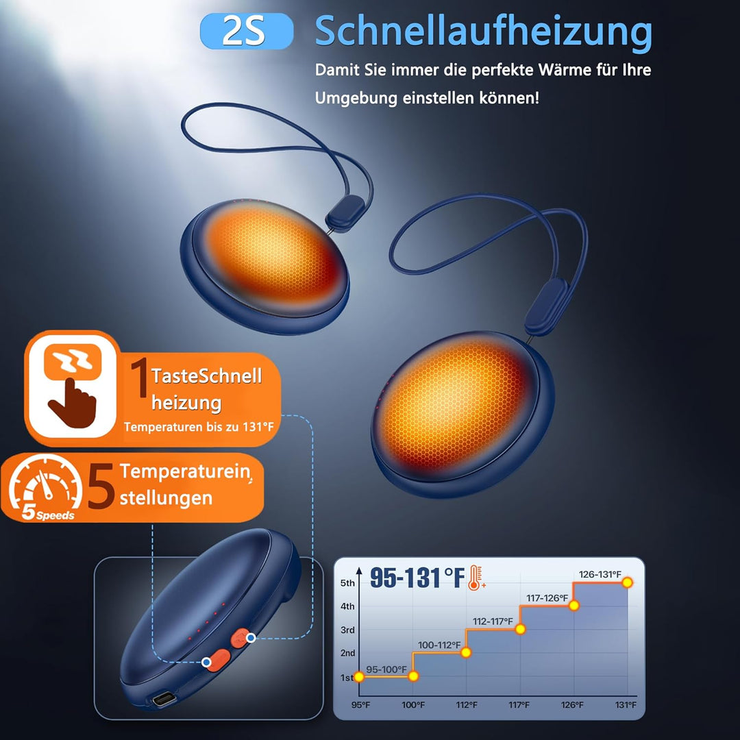 Handwärmer Elektrisch,4000 mAh 2er Pack Taschenwärmer Wiederverwendbar, Akku Handwärmer USB C, 5 Stu