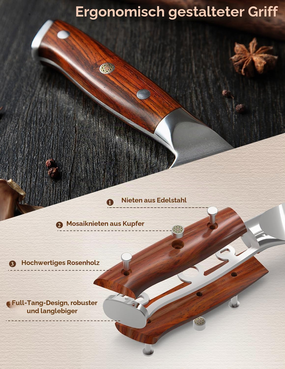 XINZUO Damaststahl Allzweckmesser 13.3cm, Profi Universalmesser Kochmesser Handgeschmiedet Obstmesse