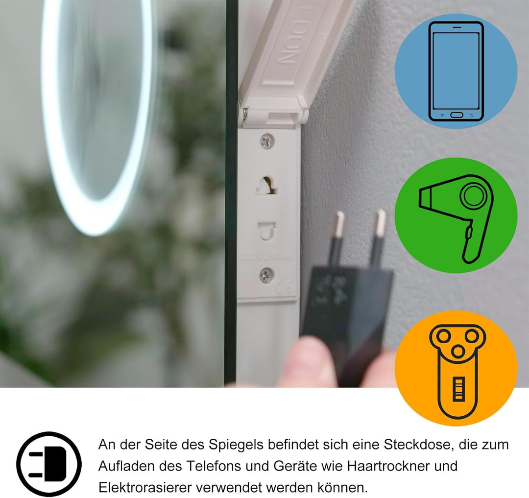 Lisa LED Badspiegel 50x70 cm mit Beleuchtung Badezimmer Wandspiegel Antibeschlage Lichtspiegel mit S