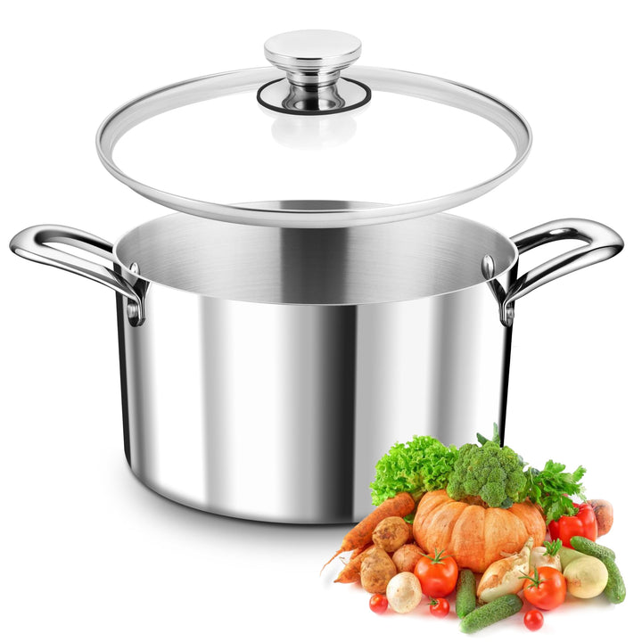 TEAMFAR Kochtopf, 3-Lagen Edeastahl 22cm Topf Induktion mit Glasdeckel, 4,75L Nudeltopf Fleischtopf