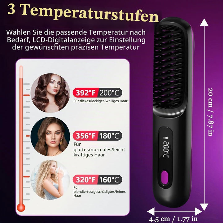 Haarglätter Bürste Kabellos, Tragbar &amp; Wiederaufladbar Glättbürste, Stylingbürsten für Langes Kurzes