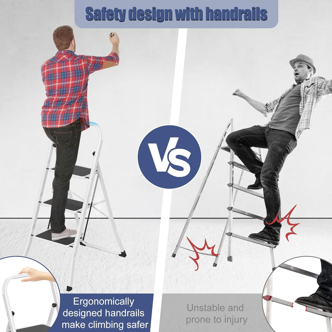 Aufun Trittleiter 3 Stufen klappbar, Leitertritt Faltbare Leiter aus legiertem Stahl, mit rutschfest