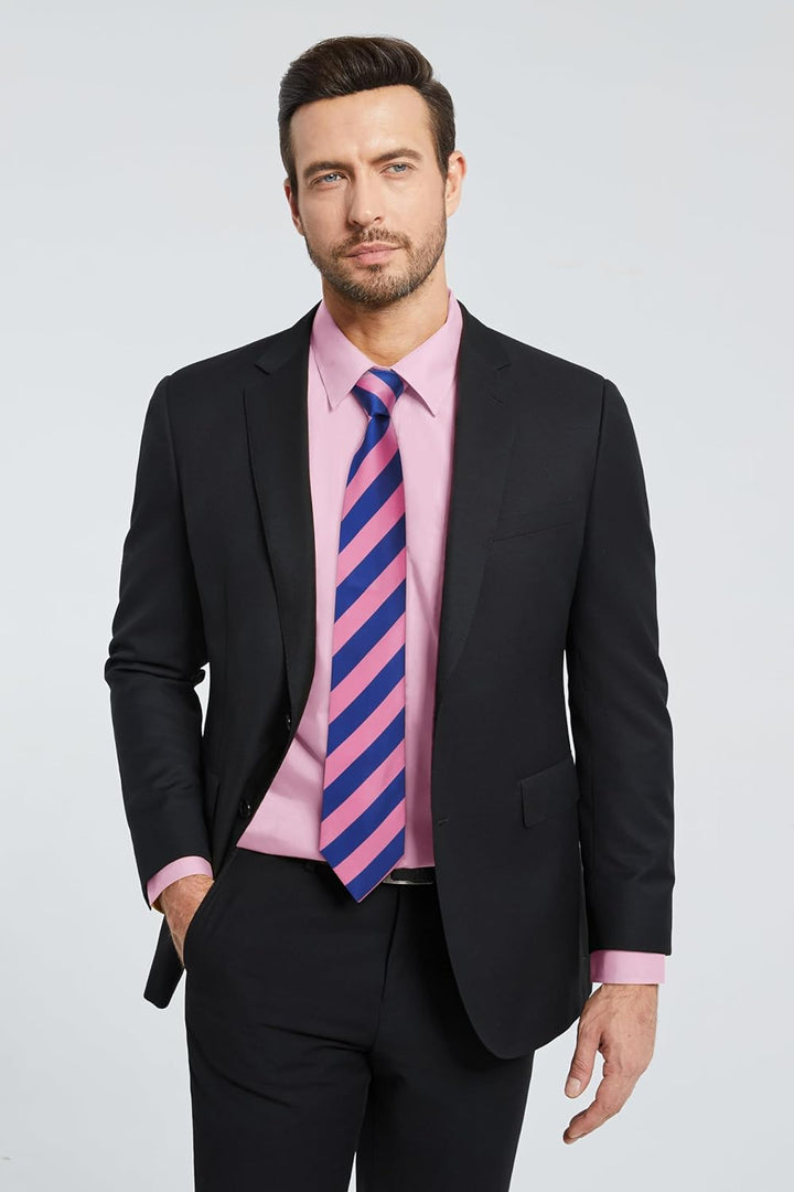 HISDERN Herren Hemd Langarm Einfarbige Hemden mit Krawatte und Taschentuch Formelle Businesshemd Hoc