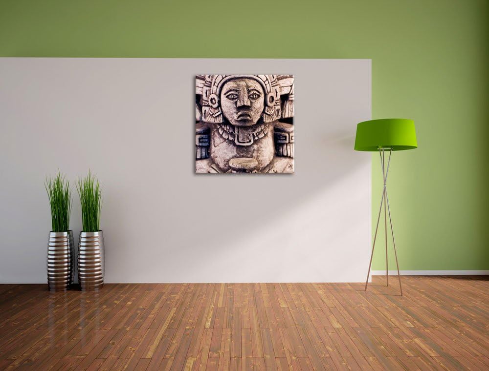 kleine Maya Skulptur, Format: 70x70 auf Leinwand, XXL riesige Bilder fertig gerahmt mit Keilrahmen,