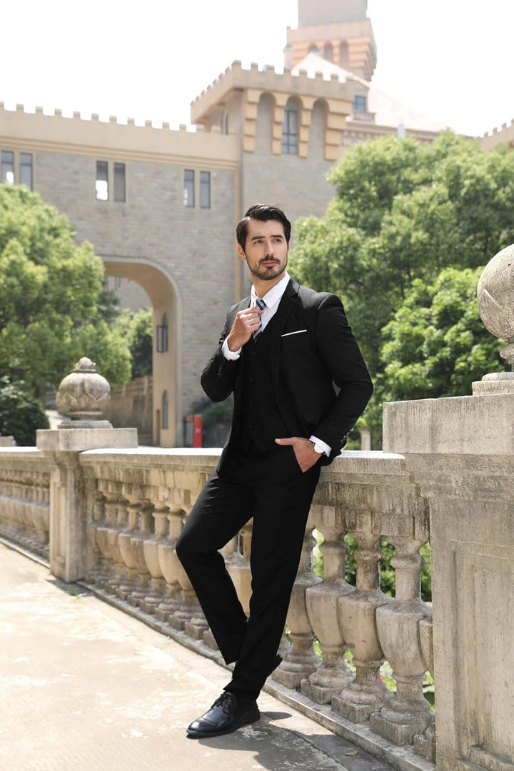 Anzug Herren Slim Fit 3 Teilig Anzüge Herrenanzug Sakko für Hochzeit Business S Schwarz, S Schwarz