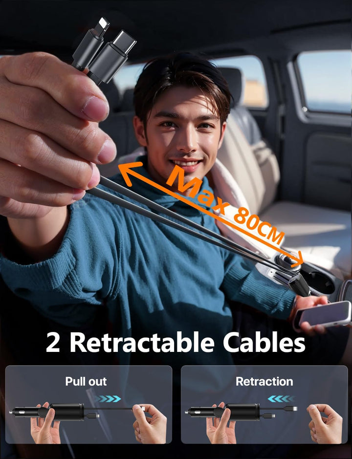 4 in 1 Zigarettenanzünder USB C 69W Auto Ladegerät Adapter, Einziehbares Sternenhimmel Auto Zubehör,