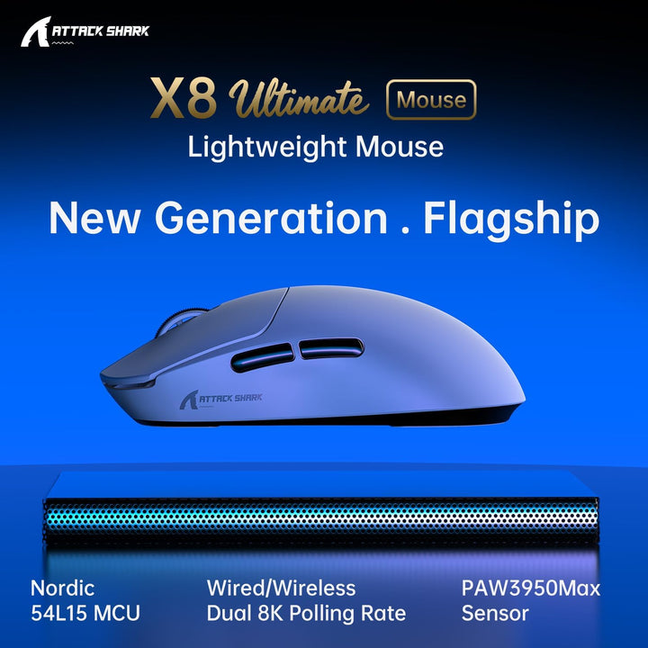 ATTACK SHARK X8 Ultimate Mouse for Large Hand, 65g Superlight, Nordic 54L15MCU, PixArt PAW3950MAX Ga