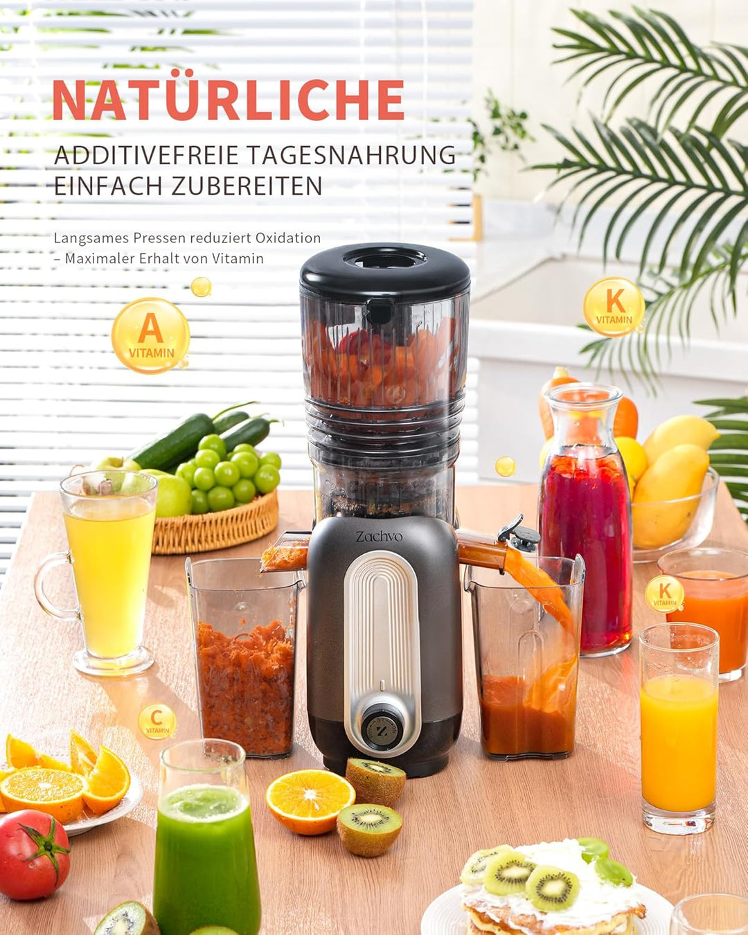 Entsafter Gemüse und Obst Testsieger – Slow Juicer mit 130 mm Extra Breitem Einfüllschacht, Kaltpres