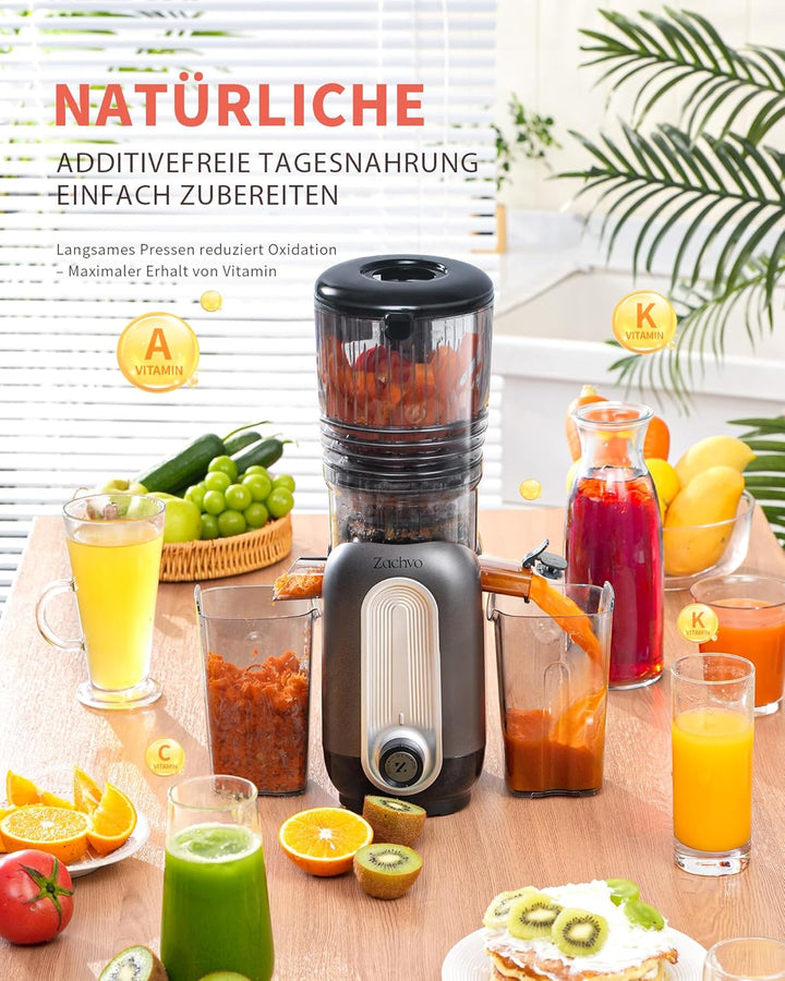 Entsafter Gemüse und Obst Testsieger – Slow Juicer mit 130 mm Extra Breitem Einfüllschacht, Kaltpres
