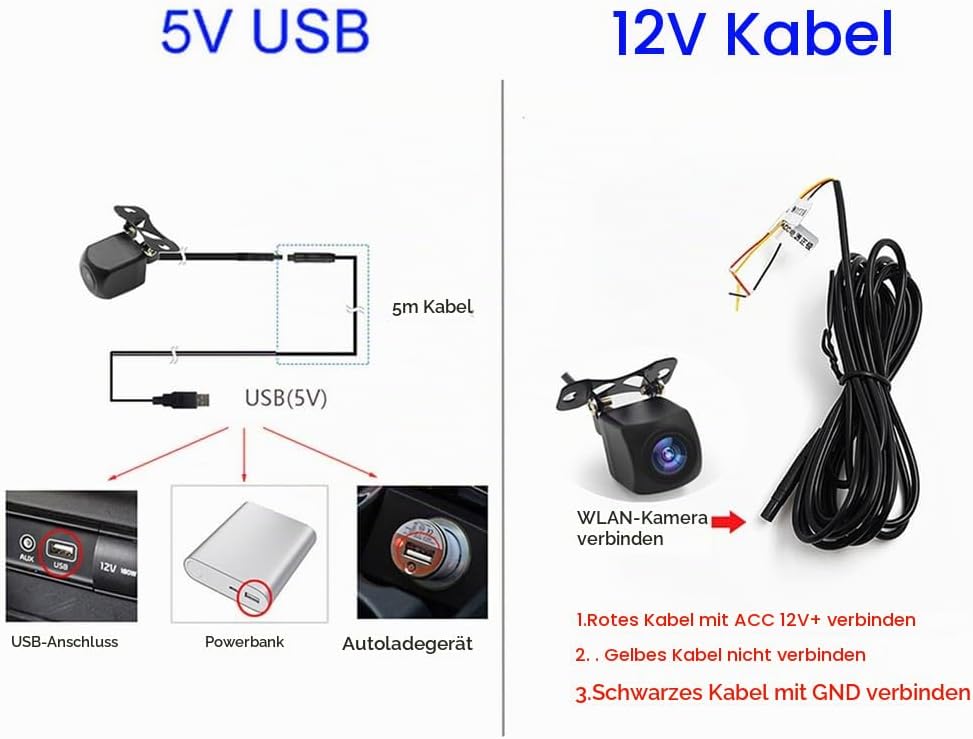 WiFi-Rückfahrkamera 5 V USB Motorrad-Rückfahrkamera HD-Nachtsicht-Fahrtenschreiber IP67 wasserdicht