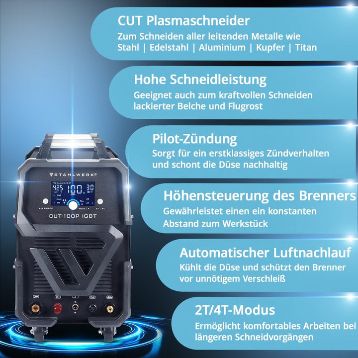 STAHLWERK CUT 100 P IGBT Plasmaschneider mit 100 Ampere, Pilot-Zündung, bis 44 mm Schneidleistung, f
