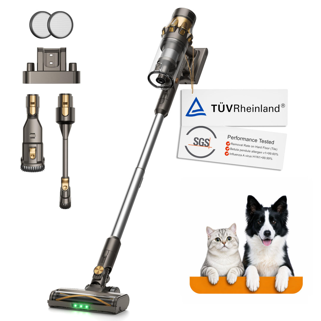 HP20 Akku Staubsauger, TÜV Getestet 180AW, H13 HEPA, Grünes LED Braun &amp; Gold, Braun &amp; Gold