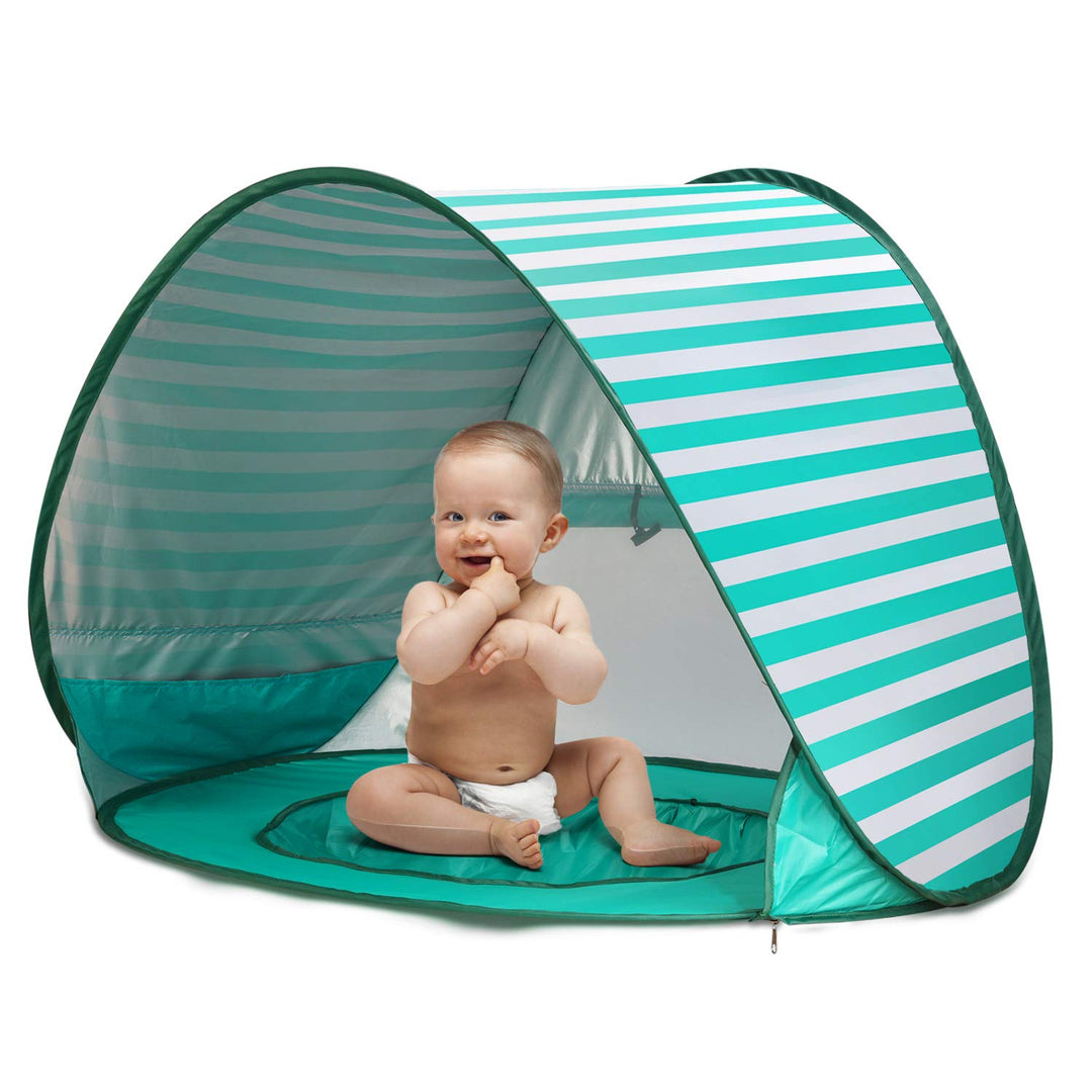Baby Strandmuschel Pop Up Sonnenschutz Strand mit Minipool, Strandzelt UV Schutz, Atmungsaktiv Porta