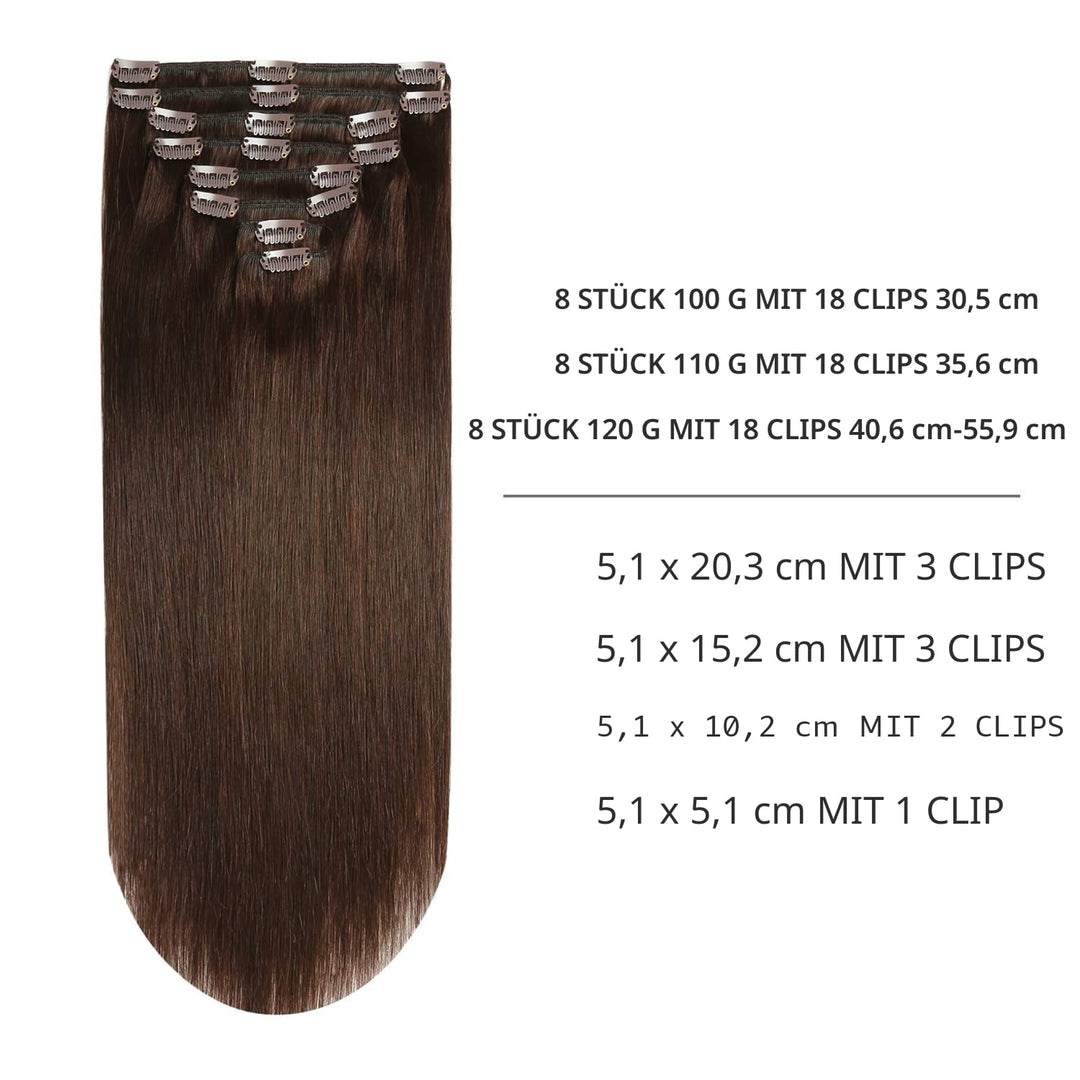 YILITE Clip in Extensions Echthaar 35cm 100% Echthaar Extensions Clip 14 Zoll 8 Stück 110g Unsichtba