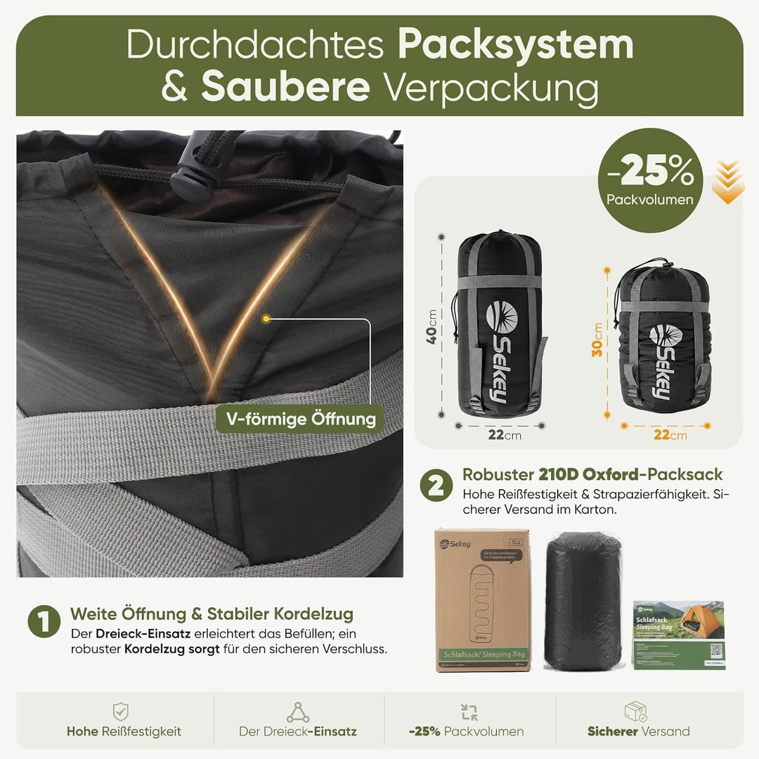Sekey Schlafsack 220 x 80 cm - 1,45 kg 3-Jahreszeiten-Deckenschlafsack, 2-in-1 als Decke nutzbar, 10