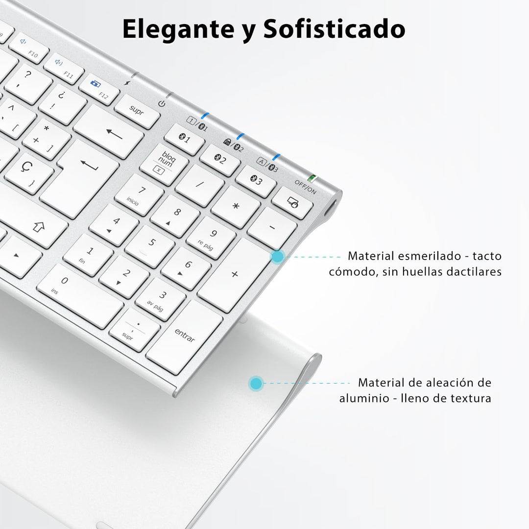 iClever Teclado Bluetooth BK10, Teclado Inalámbrico Multi Dispositivo Recargable Con Teclado Numéric