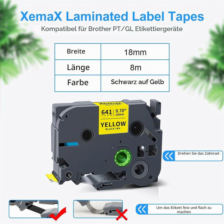 3x XemaX Kompatibel Schriftband Ersatz für Brother P-touch Bänder 18mm TZe-641 TZe 0,7&