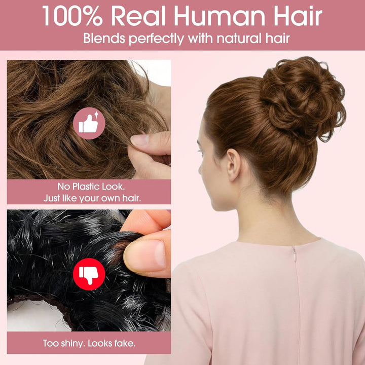 S-noilite Echthaar Messy Bun mit klammer Natürliches Haarteil für Dutt und Hochsteckfrisuren - Claw