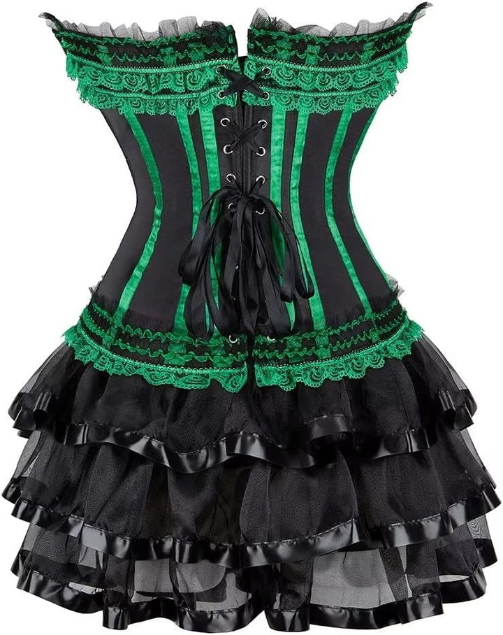 Corsagenkleid Corsage Bustier sexy Streifen Spitze Kleider Korsett Gothic Rock Damen Dress Burlesque