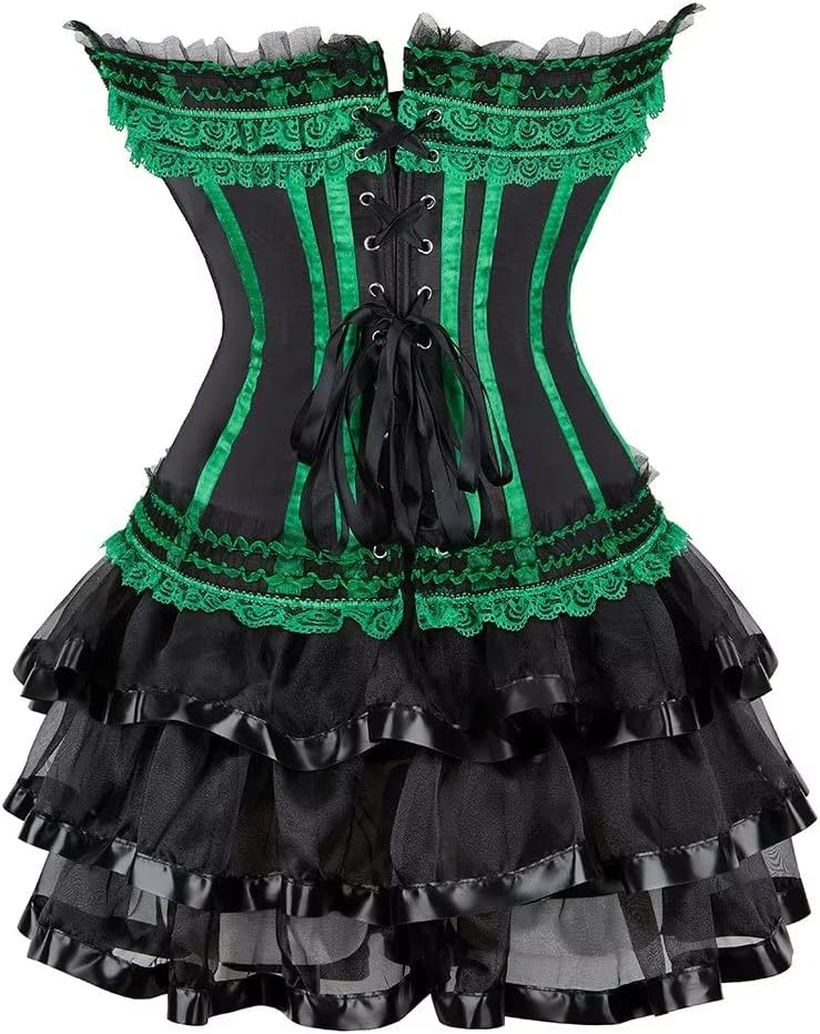 Corsagenkleid Corsage Bustier sexy Streifen Spitze Kleider Korsett Gothic Rock Damen Dress Burlesque